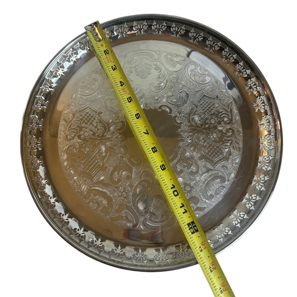 Vtg Silverplate Platter 13.5” Round Serving Plate Vanity Tray Primrose Silver - Picture 4 of 8